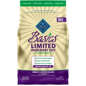 Blue Buffalo Blue Basics Mature Grain-Free Turkey and Potato Recipe Dry Cat Food, 5 lbs.