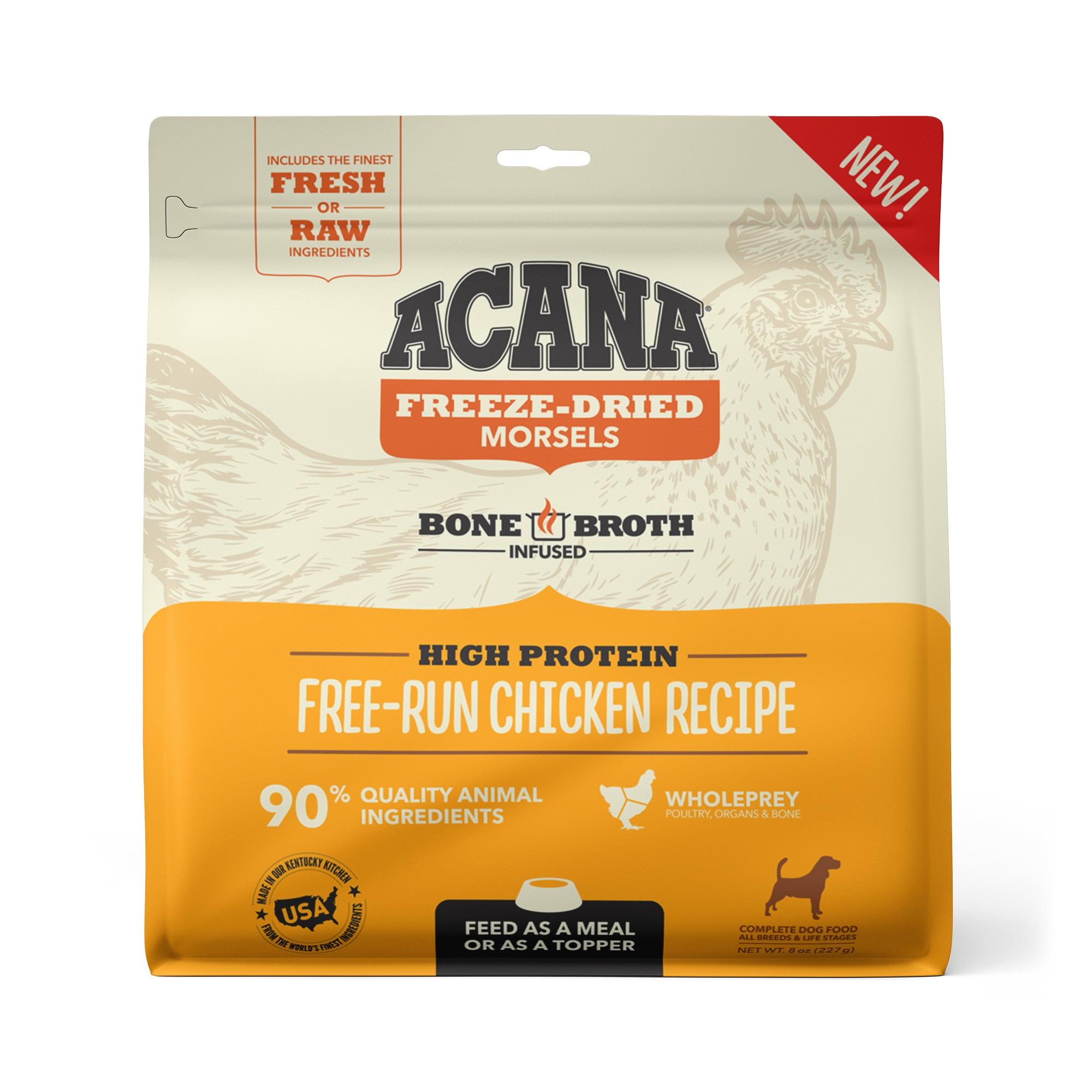 ACANA Grain Free High Protein Fresh & Raw Animal Ingredients Free-Run Chicken Recipe Freeze Dried Morsels Dog Food, 8 oz.