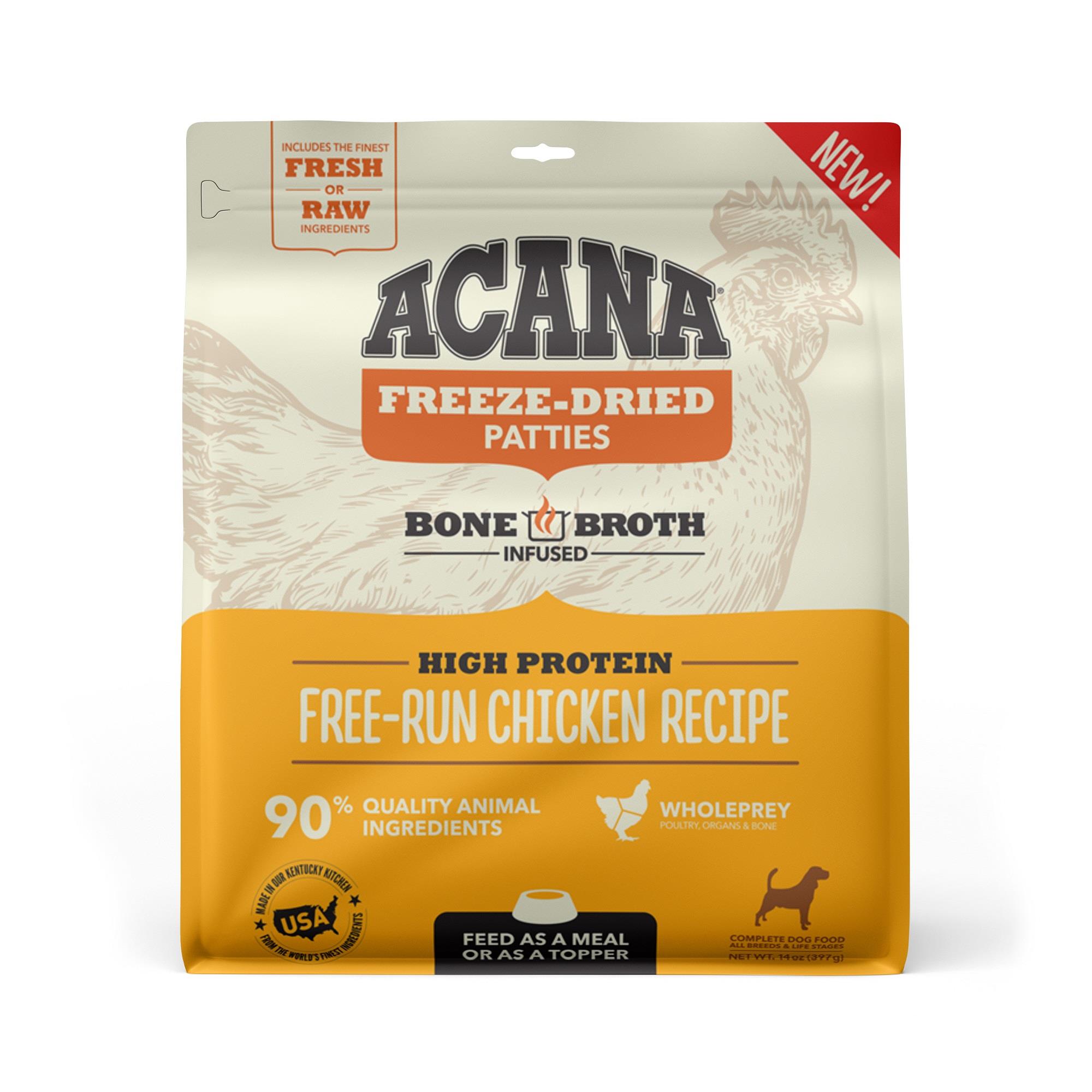 ACANA Grain Free High Protein Fresh & Raw Animal Ingredients Free-Run Chicken Recipe Freeze Dried Patties Dog Food, 14 oz.