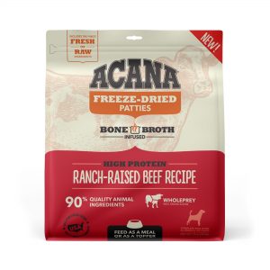 ACANA Grain Free High Protein Fresh & Raw Animal Ingredients Ranch-Raised Beef Recipe Freeze Dried Patties Dog Food