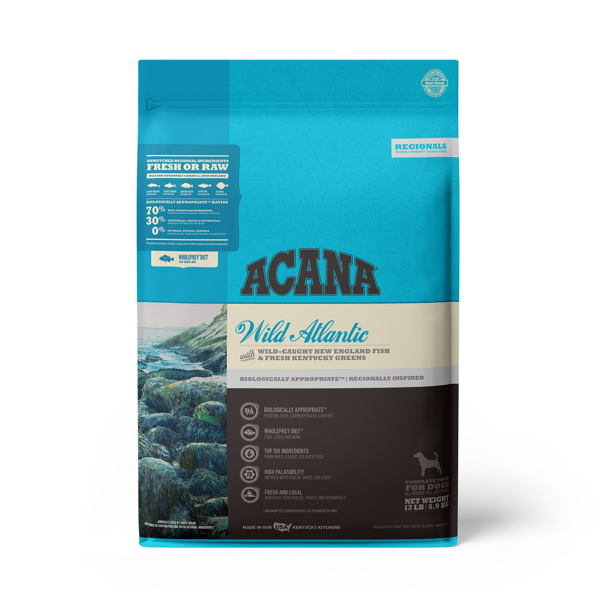 ACANA Wild Atlantic Grain Free High Protein Freeze-Dried Coated Fish Dry Dog Food, 13 lbs.