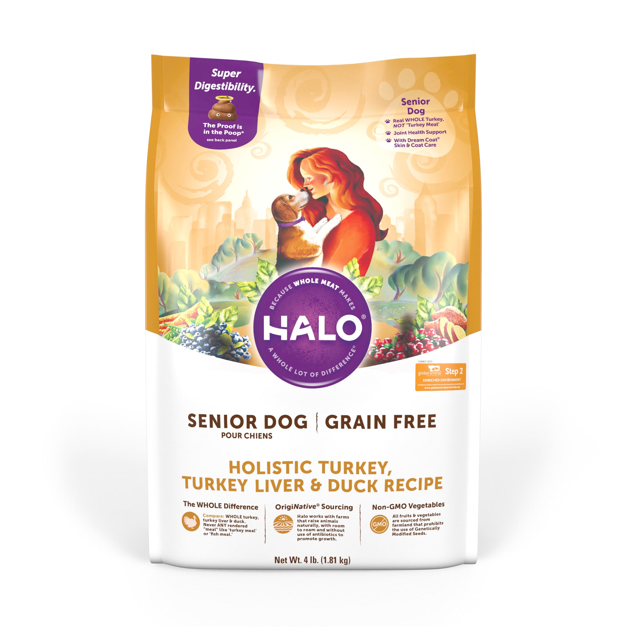 Halo Holistic Grain Free Turkey, Turkey Liver & Duck Recipe Senior Dry Dog Food