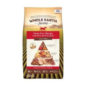 Homepage Recompare Review Whole Earth Farms Grain Free Pork, Beef and Lamb Recipe Dry Dog Food, 25 lbs.